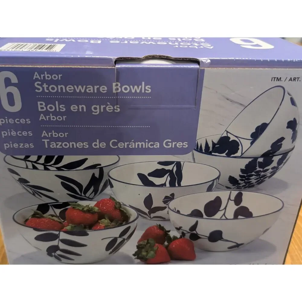 Certified Blue Arbor Stoneware Bowl Set, 6 Piece Set, Cobalt Blue, New in Box